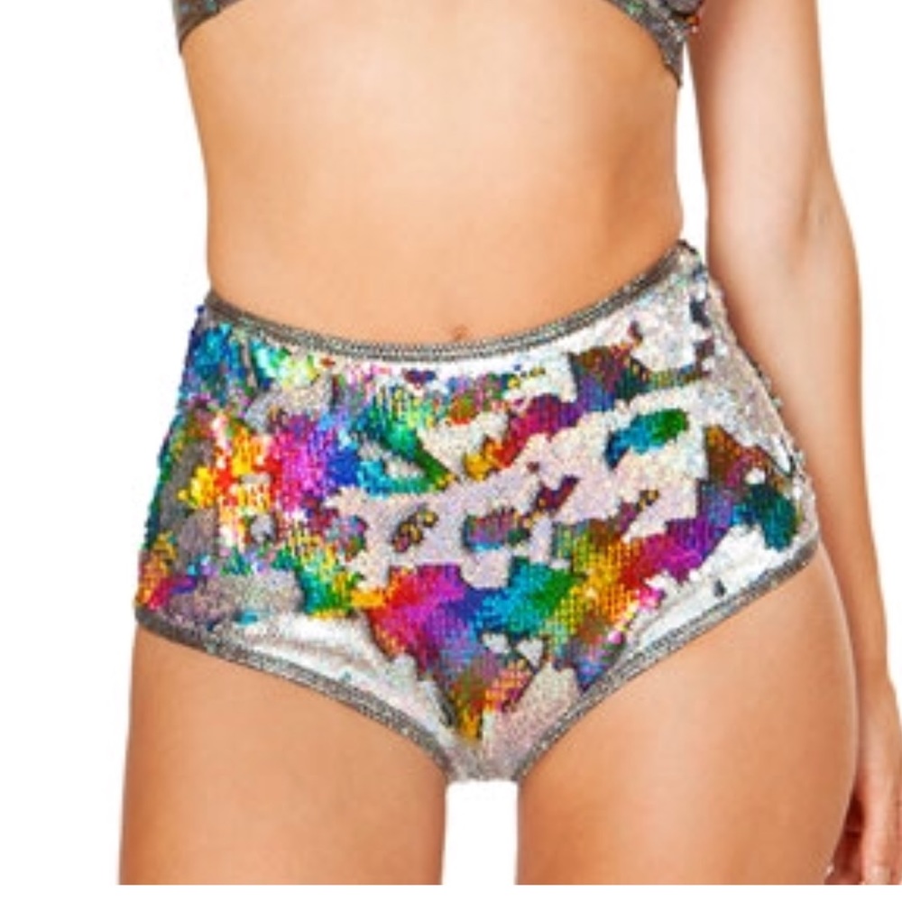 High waisted Rainbow sequin shorts